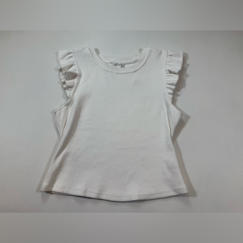 Free The Roses small ruffled sleeves cropped top thick weave white (bin Y)
